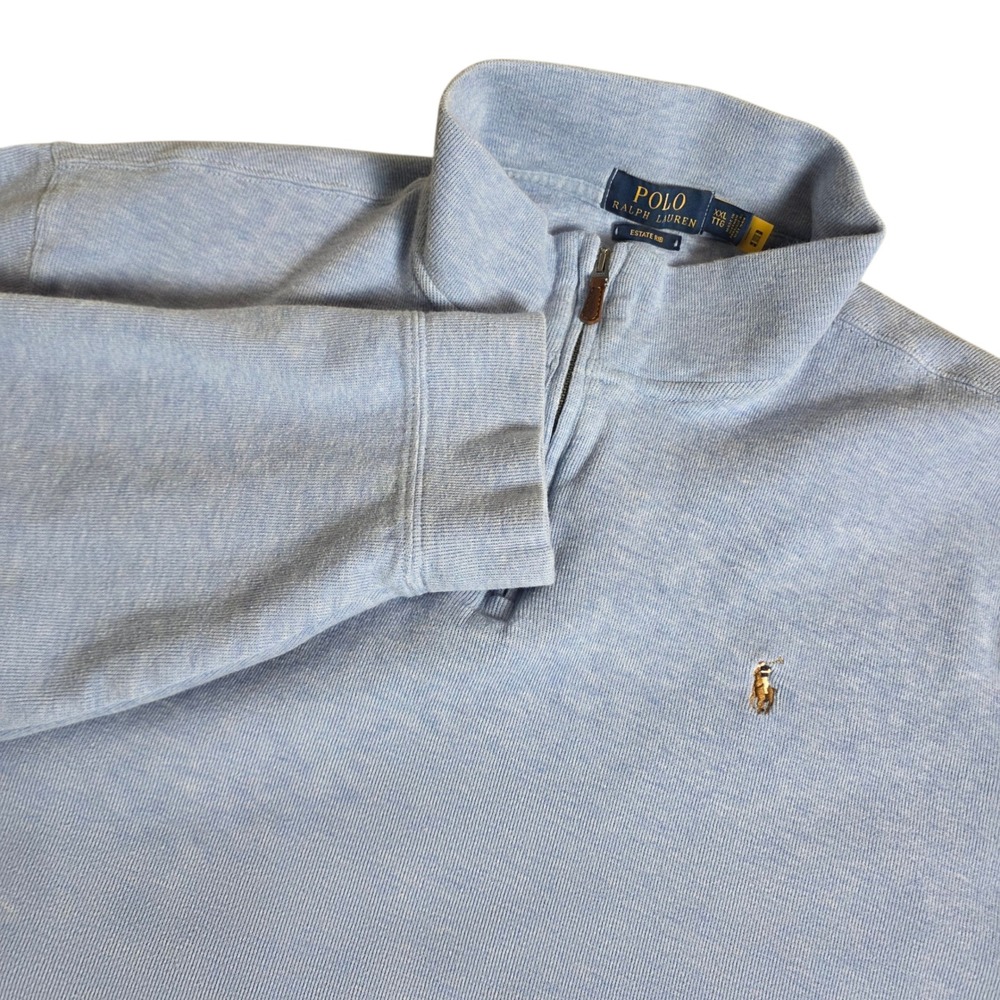 Polo Ralph Lauren Estate Rib Quarter Zip Mens XXL Light Blue Pullover Sweater